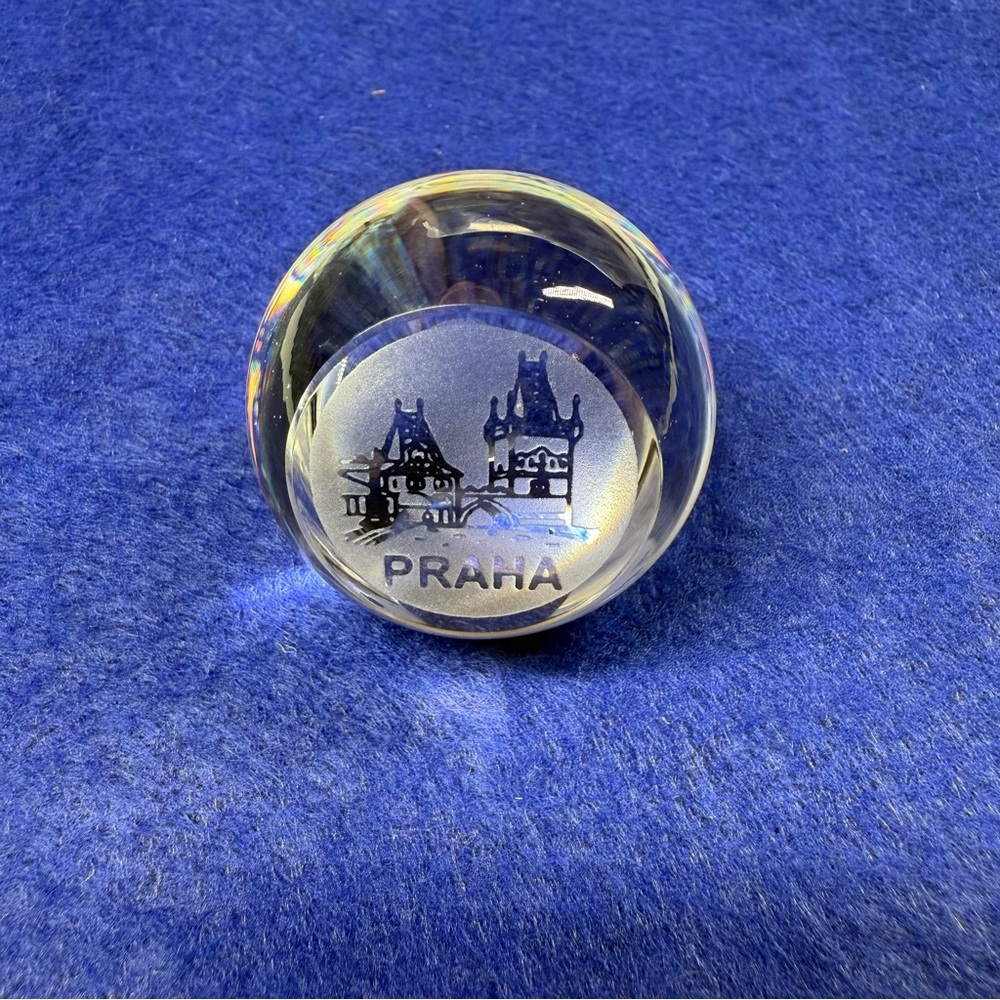 Vintage Etched Glass Paperweight with Prague Czech Republic Charles Bridge